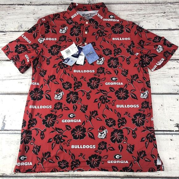 Reyn Spooner UGA Georgia Bulldog Performance Polo  Medium‎ Aloha Print Red NWT - Picture 1 of 10